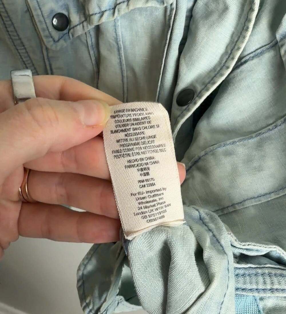 Free People Jean Jacket Light Wash Embroidered Linen Blend Boho Size Small Wm’s - Picture 6 of 7